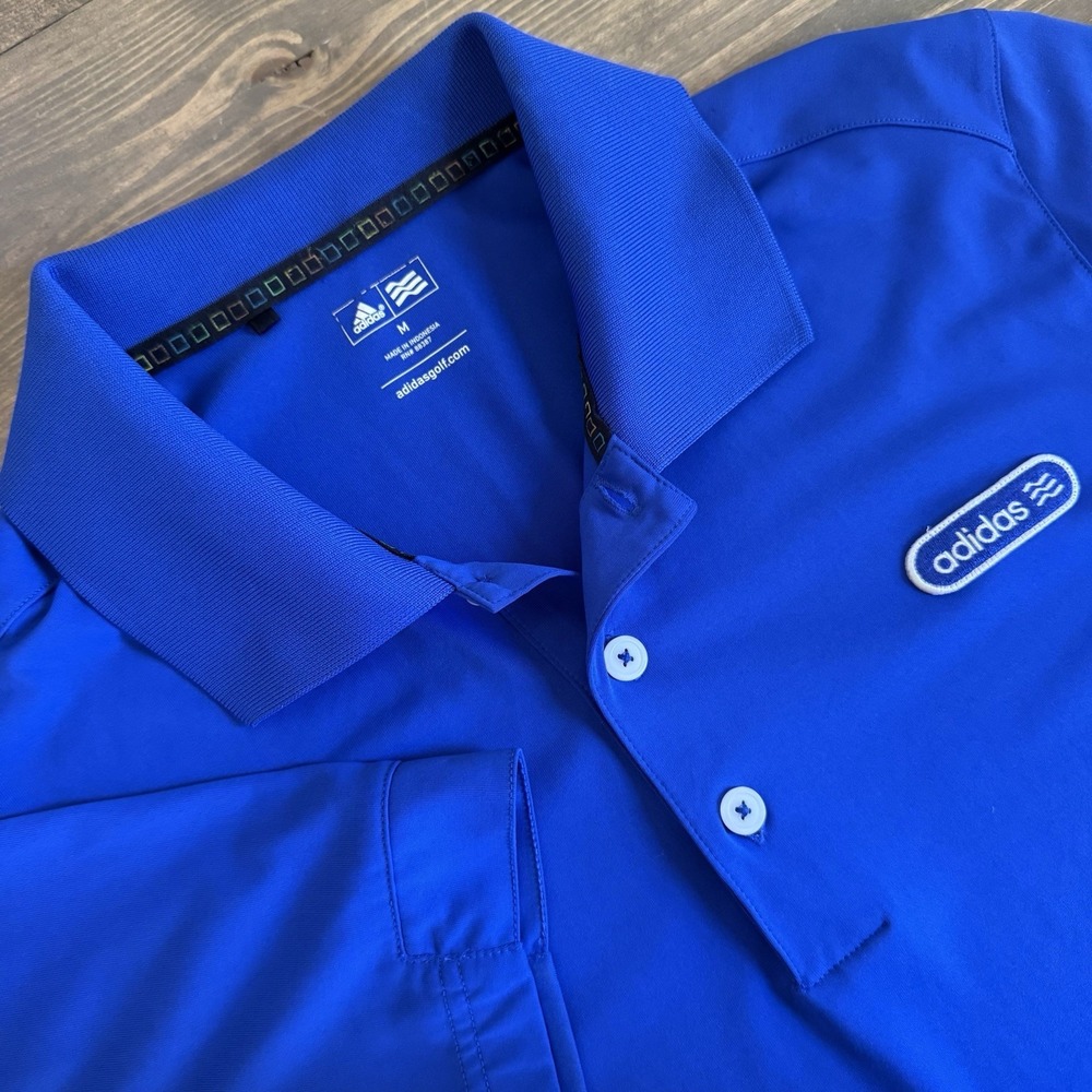 Adidas Men's Medium Blue Short Sleeve Golf Polo Logo Collar Shirt Top